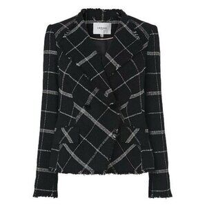 LK Bennett London Zuri Black Check Wool Mix Blazer Jacket Size US 4